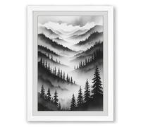 Mountains in Mist Scandinavian Framed Wall Art Print A1 (84.1×59.4cm) White, Wall Decor for Living Room, Bedroom, Office & Home, Ready to Hang, Art Gift