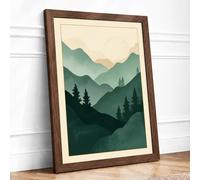 Mountains in Mist Scandinavian Framed Wall Art Print A3 (42×29.7cm) Walnut, Wall Decor for Living Room, Bedroom, Office & Home, Ready to Hang, Art Gift