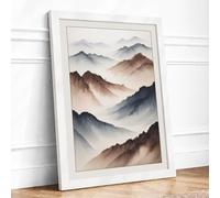 Mountains in Mist Scandinavian Framed Wall Art Print A4 (29.7×21cm) White, Wall Decor for Living Room, Bedroom, Office & Home, Ready to Hang, Art Gift