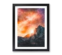 Mountains In Morocco Painting Modern Framed Wall Art Print, Ready to Hang Picture for Living Room Bedroom Home Office Décor, Black A4 (34 x 25 cm)