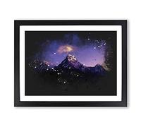 Mountains In Nepal At Night Paint Splash Modern Art Framed Print | A3 Black Framed Wall Art | Ready to Hang | Modern Landscape Picture | Living Room Bedroom Lounge Office