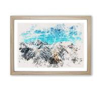 Mountains in New Zealand Watercolour Framed Print | A2 Oak Framed Wall Art | Ready to Hang | Modern Landscape Picture | Living Room Bedroom Lounge Office