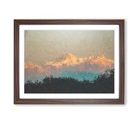 Mountains In Pokhara Nepal In Abstract Modern Art Framed Wall Art Print, Ready to Hang Picture for Living Room Bedroom Home Office Décor, Walnut A4 (34 x 25 cm)
