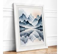 Mountains in Reflection Scandinavian Framed Wall Art Print A2 (59.4×42cm) White, Wall Decor for Living Room, Bedroom, Office & Home, Ready to Hang, Art Gift