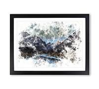 Mountains In Sichuan China Watercolour Modern Framed Wall Art Print, Ready to Hang Picture for Living Room Bedroom Home Office Décor, Black A3 (46 x 34 cm)