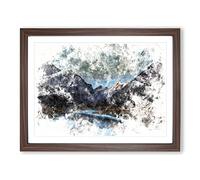Mountains In Sichuan China Watercolour Modern Framed Wall Art Print, Ready to Hang Picture for Living Room Bedroom Home Office Décor, Walnut A4 (34 x 25 cm)