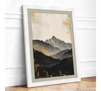 Mountains in Silence Minimalist Framed Wall Art Print A1 (84.1×59.4cm) White, Wall Decor for Living Room, Bedroom, Office & Home, Ready to Hang, Art Gift