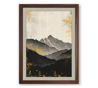 Mountains in Silence Minimalist Framed Wall Art Print A2 (59.4×42cm) Walnut, Wall Decor for Living Room, Bedroom, Office & Home, Ready to Hang, Art Gift