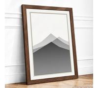 Mountains in Silence Minimalist Framed Wall Art Print A2 (59.4×42cm) Walnut, Wall Decor for Living Room, Bedroom, Office & Home, Ready to Hang, Art Gift