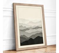 Mountains in Silence Minimalist Framed Wall Art Print A3 (42×29.7cm) Oak, Wall Decor for Living Room, Bedroom, Office & Home, Ready to Hang, Art Gift