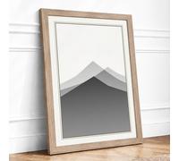 Mountains in Silence Minimalist Framed Wall Art Print A3 (42×29.7cm) Oak, Wall Decor for Living Room, Bedroom, Office & Home, Ready to Hang, Art Gift
