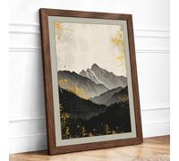 Mountains in Silence Minimalist Framed Wall Art Print A3 (42×29.7cm) Walnut, Wall Decor for Living Room, Bedroom, Office & Home, Ready to Hang, Art Gift