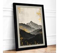 Mountains in Silence Minimalist Framed Wall Art Print A4 (29.7×21cm) Black, Wall Decor for Living Room, Bedroom, Office & Home, Ready to Hang, Art Gift