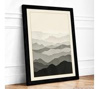 Mountains in Silence Minimalist Framed Wall Art Print A4 (29.7×21cm) Black, Wall Decor for Living Room, Bedroom, Office & Home, Ready to Hang, Art Gift