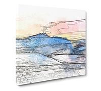 Mountains in Tromso Norway Sketch Canvas Print | Gallery Wrapped 30mm Frame Wall Art | 14x14 inches | Ready to Hang | Modern Landscape Picture | Living Room Bedroom Lounge Office