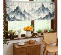 Mountains Kitchen Curtains, Traditional Minimalistic Water Clouds Gray Window Valance for Small Rv Sink Area Narrow Window 18x52 Inch