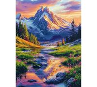 Mountains Lake Diamond Art Kits, 5D Mountains Diamond Painting for Adults, DIY Landscape Full Round Drill Gem Kits for Gift Home Wall Decor 12x16 Inch