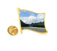 Mountains Lakes Photography Golden Metal Flag Lapel Pin Badge