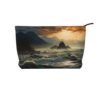 Mountains Meet The Sea Corduroy Makeup Bag Travel Organizer Bag Cosmetic Bag Large Wide-Open Pouch