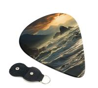 Mountains Meet The Sea Guitar Plectrums, 6 Guitar Plectrums, Double Sided Printing, For Acoustic Guitar, Bass, Ukulele, Electric Guitar (0.46 Mm 0.71 Mm 0.96 Mm)
