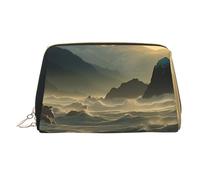 Mountains Meet The Sea Leather Makeup Bag, Large-Capacity Travel Storage Bag, Dual-Purpose Toiletries and Makeup Bag