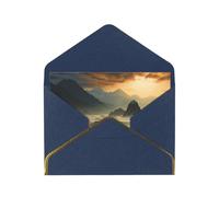 Mountains Meet The Sea Luxury Pearl Paper Greeting Card With Gold Border, Blank Inside, With Envelope - Birthday, Wedding, Christmas, Valentine