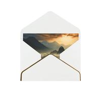 Mountains Meet The Sea Luxury Pearl Paper Greeting Card With Gold Border, Blank Inside, With Envelope - Birthday, Wedding, Christmas, Valentine