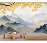 Mountains Mural Wallpaper, Japanese Wall Mural, Ink Painting Bedroom Wallpaper, Asian Style Murals - 250x175cm (Not Peel n' Stick)