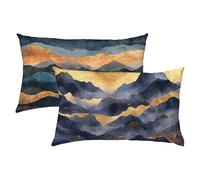 Mountains Outdoor Cushions Waterproof, Linen Navy Cushion Covers 45 x 70 Set of 2 with Invisible Zipper, Modern Decorative Pillows for Bed, Sofa, Garden, Ideal Home Decor, Durable & Easy Care S-76