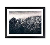 Mountains Reaching The Clouds In Abstract Modern Art Framed Print | A2 Black Framed Wall Art | Ready to Hang | Abstract Landscape Picture | Living Room Bedroom Lounge Office
