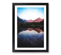 Mountains Reflecting in Montana Painting Framed Print | A2 Black Framed Wall Art | Ready to Hang | Modern Landscape Picture | Living Room Bedroom Lounge Office