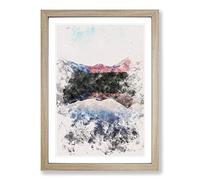 Mountains Reflecting in Montana Watercolour Framed Print | A2 Oak Framed Wall Art | Ready to Hang | Modern Landscape Picture | Living Room Bedroom Lounge Office