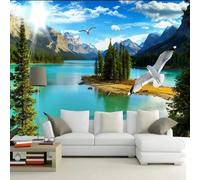 Mountains Rivers Trees Birds Sky Modern 3D Wallpaper Premium Textured Silk Neutral Tones Material Ideal for Living Room Bedroom-430cm×300cm
