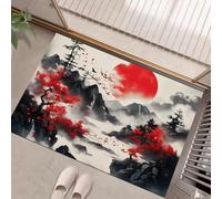 Mountains, Rivers, Trees Door Mat Indoor & Outdoor - Machine Washable Soft Dirt Trapper Non-slip Doormats - Abstract Ink Painting Style Printed Mat - for Indoor Outdoor Home Decor - Red - 40 x 60 cm
