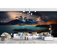 Mountains & Rivers Wallpaper Lake Photo Wallpaper Non-Woven Wall Mural Covering for Bedroom Living Room Hallway TV Background Wall Decor 300cm x 210cm (WxH) Black -Ab15