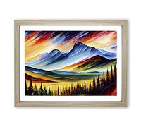 Mountains Scene Vol.5 Abstract Framed Print | A3 Oak Framed Wall Art | Ready to Hang | Abstract Landscape Picture | Living Room Bedroom Lounge Office