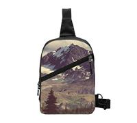 Mountains Scenery Foldable Sport Sling Bag,Lightweight Crossbody Chest Pack with Multiple Pockets,Water-Resistant Polyester Fabric,Compact Travel Daypack