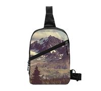 Mountains Scenery Foldable Sport Sling Bag,Lightweight Crossbody Chest Pack with Multiple Pockets,Water-Resistant Polyester Fabric,Compact Travel Daypack