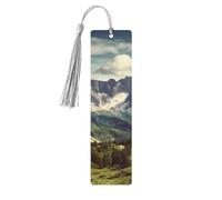 Mountains Scenery Wooden Bookmarks 5 Pcs,Handmade Double-Sided Printed Book Marks Page Markers with Gray Tassels Book Accessories Gift for Book Lovers Women Men