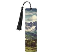 Mountains Scenery Wooden Bookmarks 5 Pcs,Handmade Double-Sided Printed Book Marks Page Markers with Black Tassels Book Accessories Gift for Book Lovers Women Men