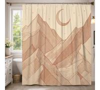 Mountains Shower Curtain, Modern Minimalistic Moon Stars Fall Beige Polyester Waterproof Decorative Bathroom Curtain Decor for Toile Bathroom Dorm 54x78 Inch