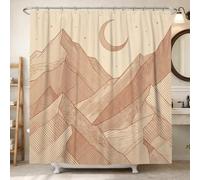 Mountains Shower Curtain, Modern Minimalistic Moon Stars Fall Beige Waterproof Fabric Decorative Bathroom Curtain for Bathroom Bathtub Apartment Decor 72x84 Inch