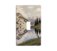 Mountains Single Light Switch Cover Plate, Nature Scenic Reflection Pine Trees Summer Green Plastic Standard Size Toggle Light Switch Cover for New Apartment Home Bedroom Office Decor (Single)