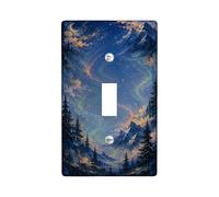 Mountains Single Light Switch Cover Plate, Scenic Nature Stars Swirls Winter Blue Plastic Standard Size Toggle Light Switch Cover for Home Living Room New Apartment Decor (Single)