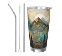 Mountains Trees Landscape Sunrise Tumblers 20 oz Stainless Steel Tumbler Cup Straw Three-Piece Set for Adult Women Men, Travel Coffee Mug for Office Birthday Anniversary Wedding Party