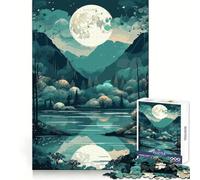 Mountains Trees Moon 1000 Piece Jigsaw Puzzle for Teenagers Memory Gain Soothing Fun Design Assembly Elegant Gift (38x26cm)