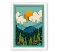 Mountains Under Morning Sun Scandinavian Framed Wall Art Print A1 (84.1×59.4cm) White, Wall Decor for Living Room, Bedroom, Office & Home, Ready to Hang, Art Gift