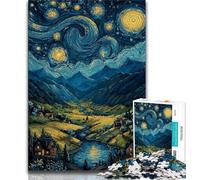 Mountains Under The Night Sky Jigsaw Puzzles for Teenagers,for Educational Game Challenge Toy for Is Ideal As A Gift for The Whole Family 38x26cm