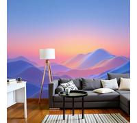 Mountains Under The Setting Sun Photo Wallpaper 400 X 280 Cm, Dreamy Nordic Style Non Woven Fabric Wallpaper for Living Rooms, Bedrooms, Kitchens, Foyer, and Offices, Blue