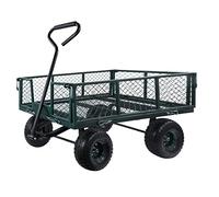 MOUNTALL Utility Steel Garden Cart Trolley 350kg Heavy Duty Black Mesh Gardeners Wagon, Folding Sides, 10 inch Pneumatic Tyres, Outdoor Cart for Gardening, Festivals, Camping